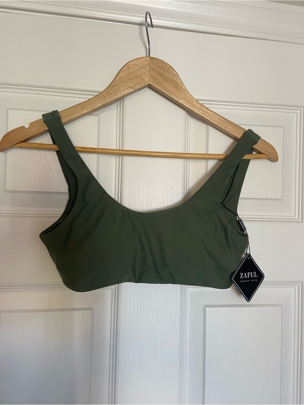 Zaful Olive Green Scoop Bikini Top with Wide Straps